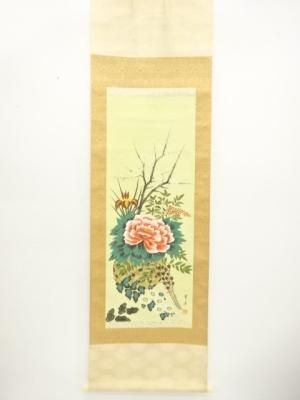 翠芳筆　四季花図　肉筆絹本掛軸